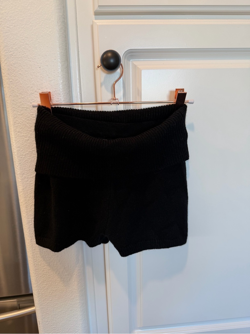 Black Fold-Over Waist Knit mini Shorts